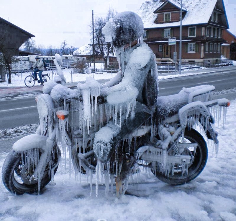 Block-of-ice motorcyclist